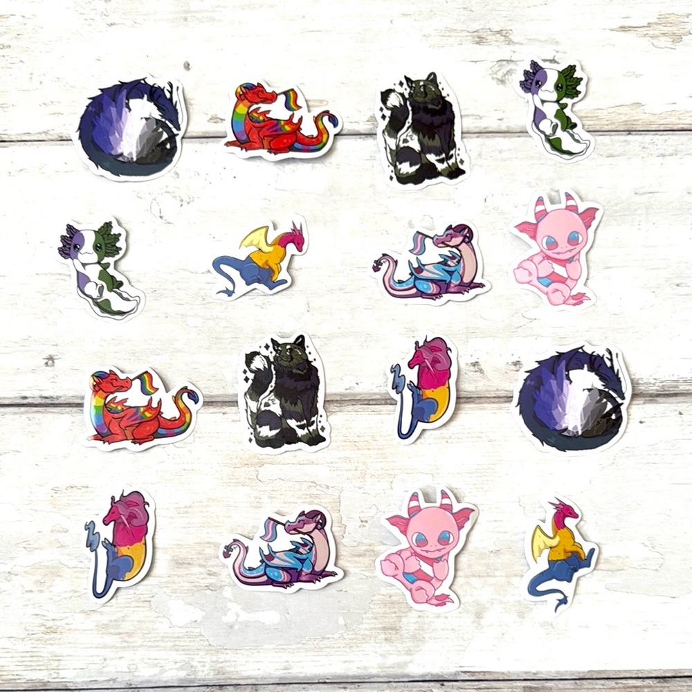 LGBTQ Pride Animal Shaped Dragon Stickers Waterproof 16pc Bundle Flags NEW